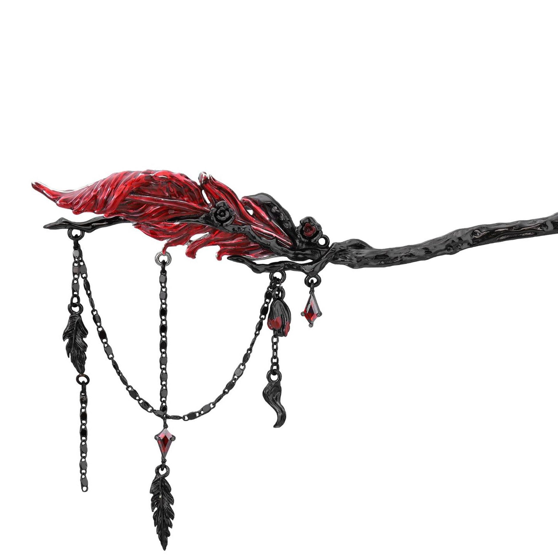 Crimson Feather Dangle Hair Stick