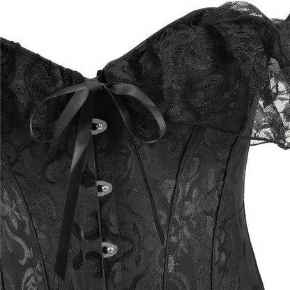 Off Shoulder Lace Trim Jacquard Corset