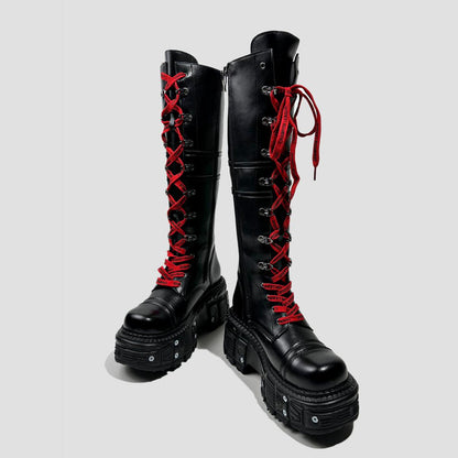 Black Knee-High Platform Combat Boots