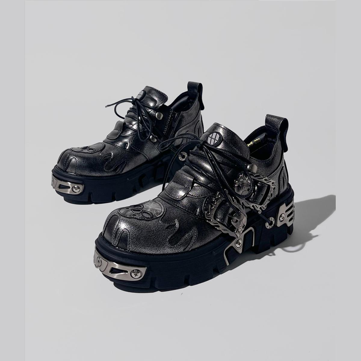 Black Cyberpunk Metal Platform Shoes