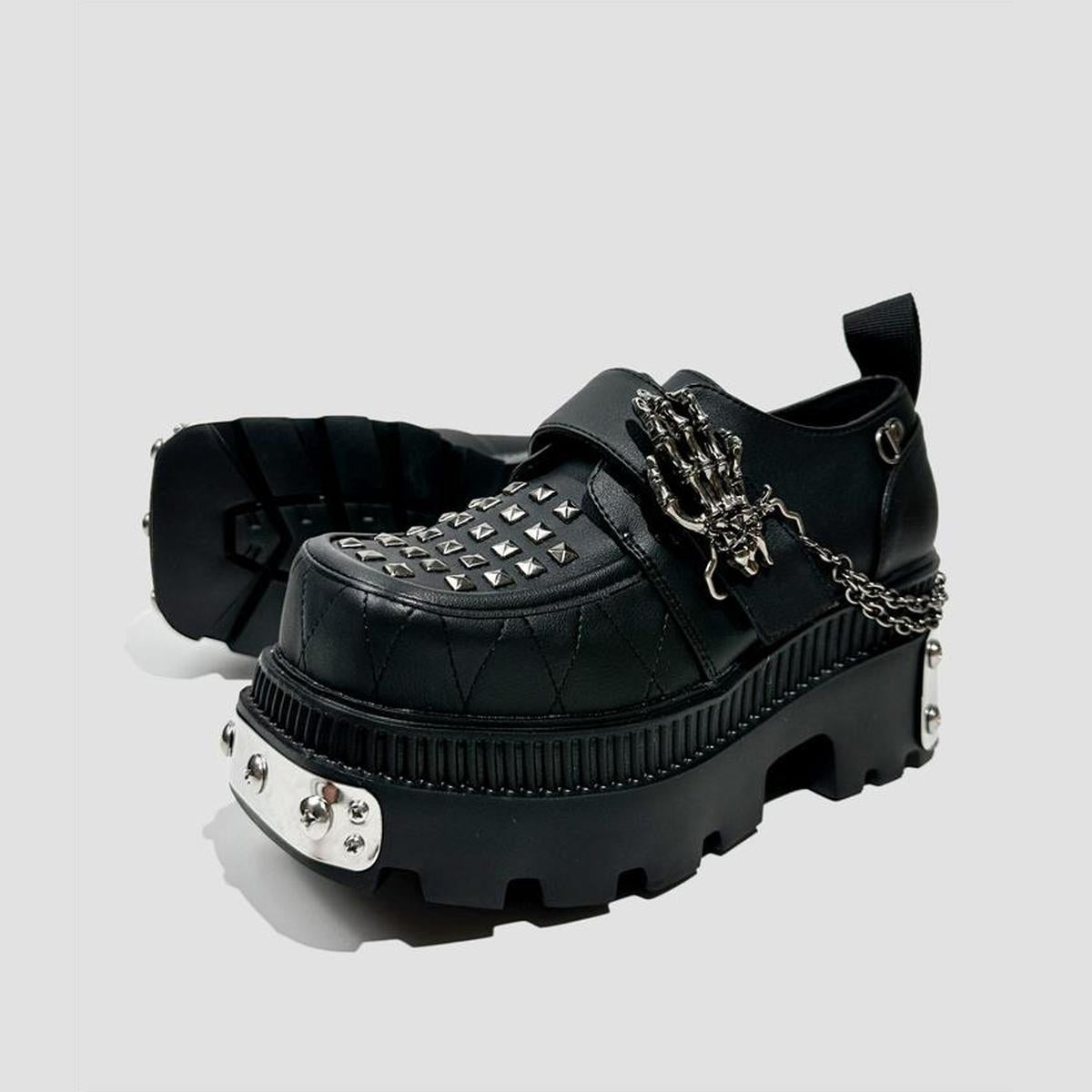 Black Chain Studded Platform Shoes