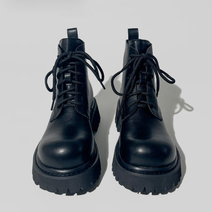 Black Chunky Sole Lace-Up Boots