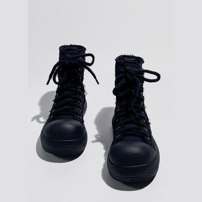Frayed Canvas Platform Sneakers