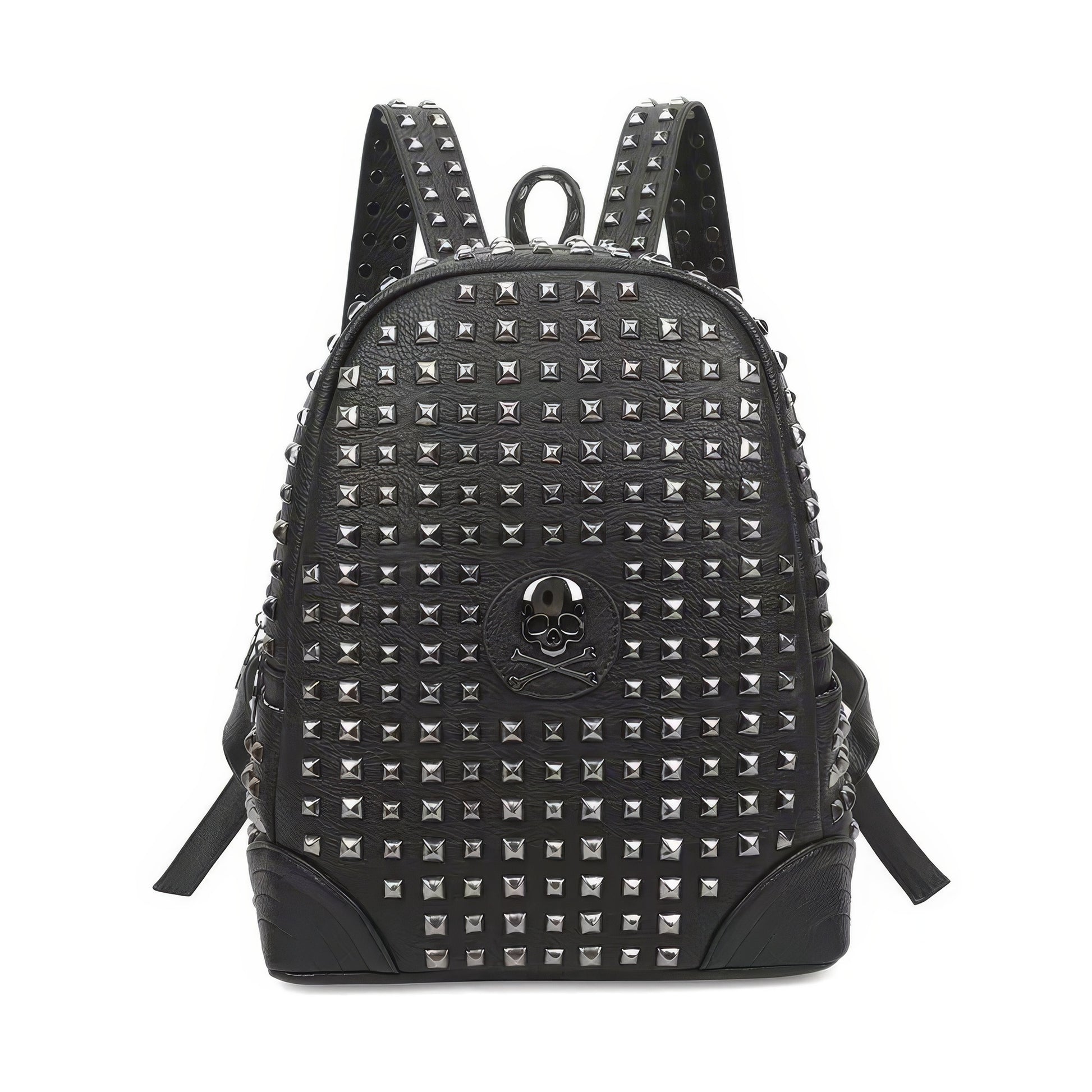Studded Skull Patch Leather Backpack