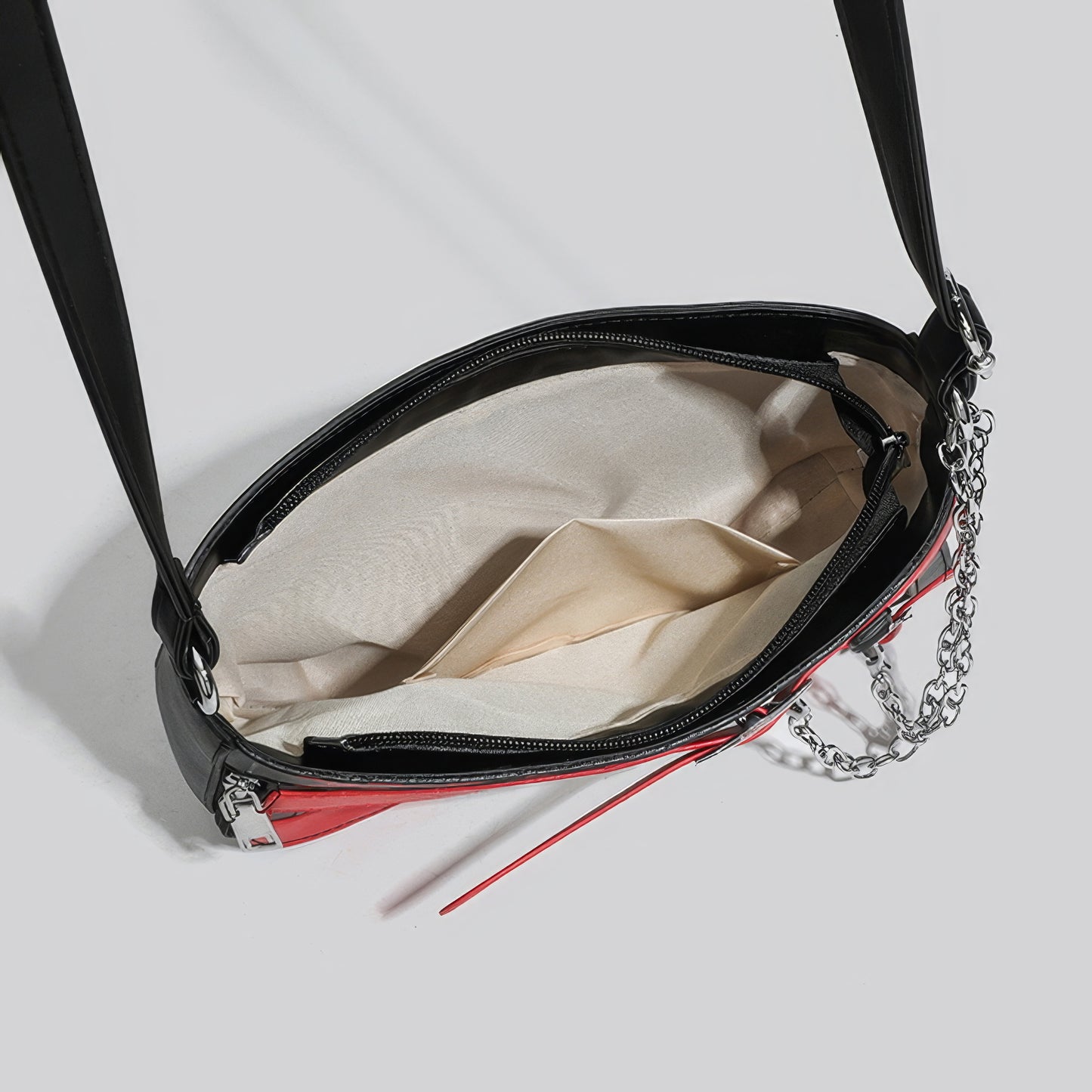 Belt Buckle Chain Detail Vinyl Shoulder Bag