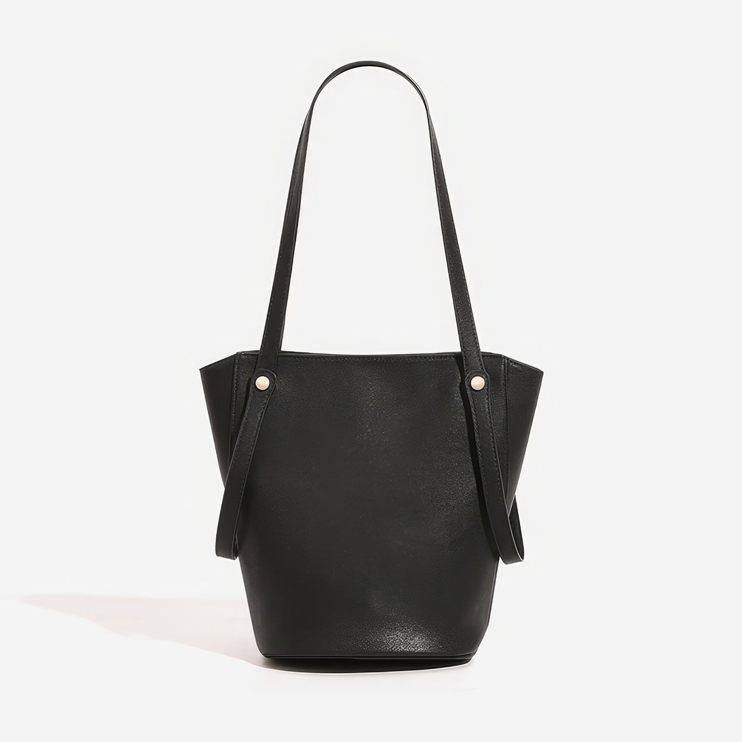 Minimal Black Faux Leather 2-Piece Tote Set