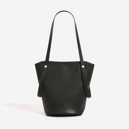 Minimal Black Faux Leather 2-Piece Tote Set