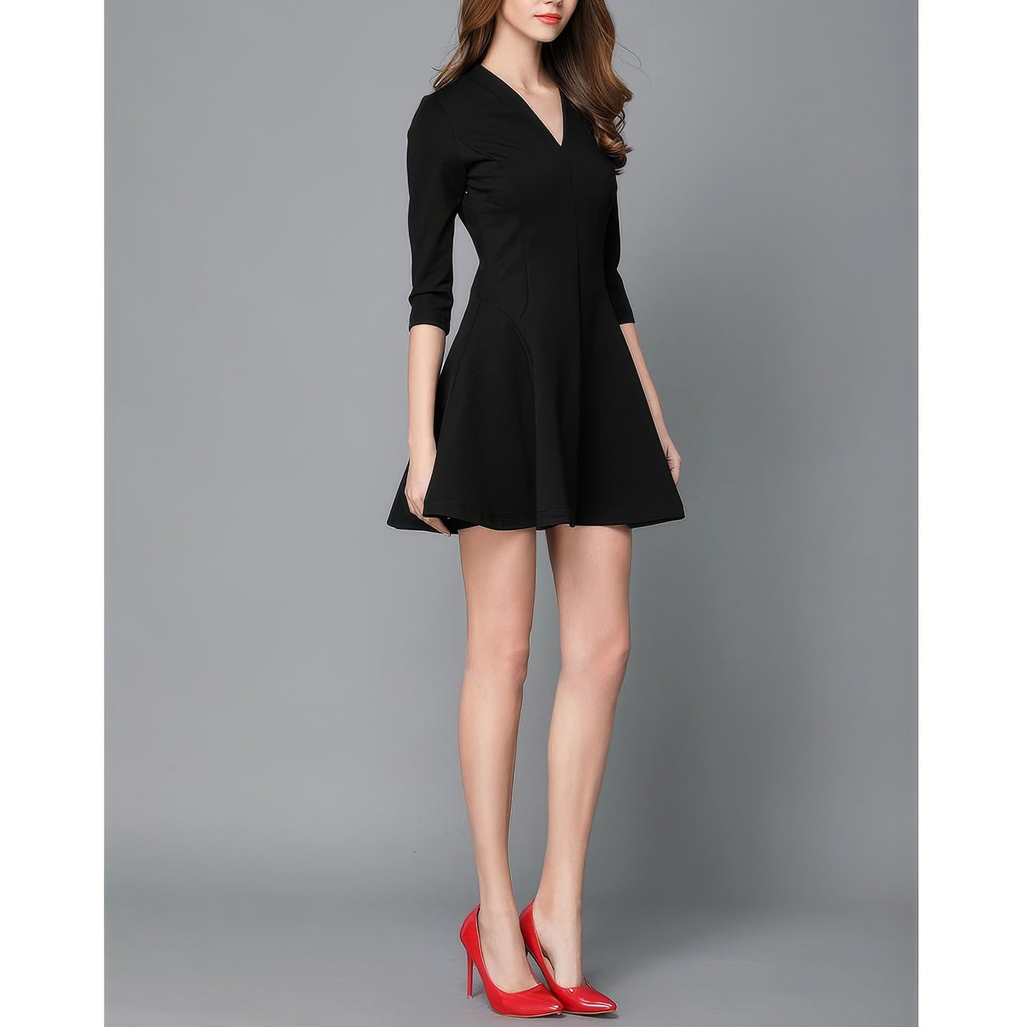 Flared V-Neck Tailored Mini Dress