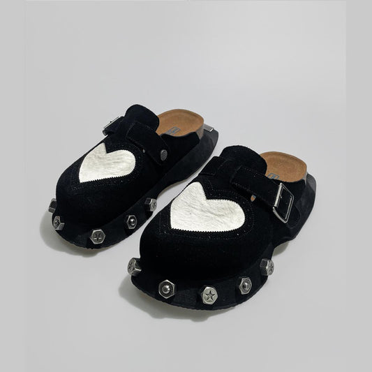 Black Heart Studded Clogs