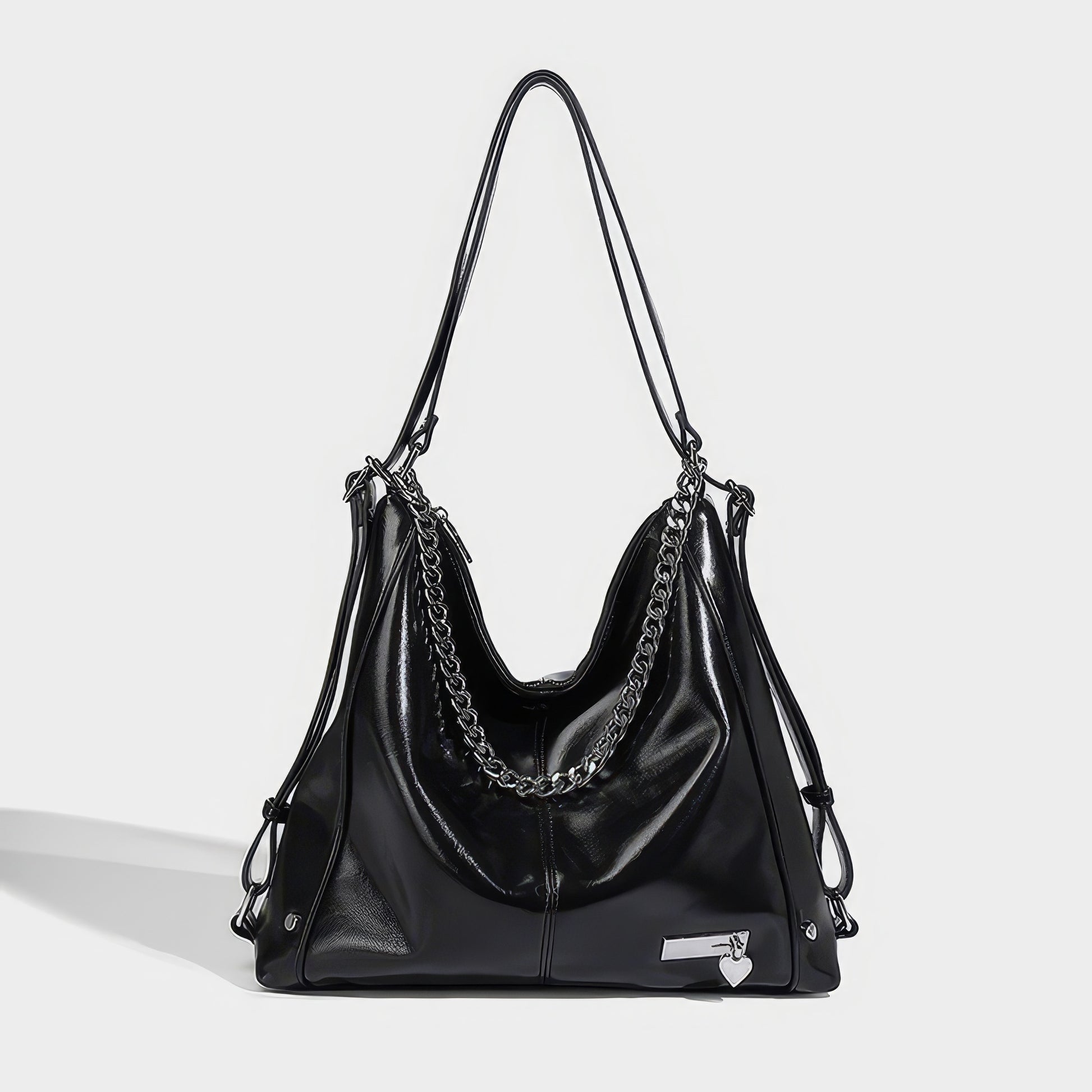Chain Handle Glossy Triangle Backpack