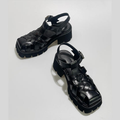 Woven Leather Platform Sandals