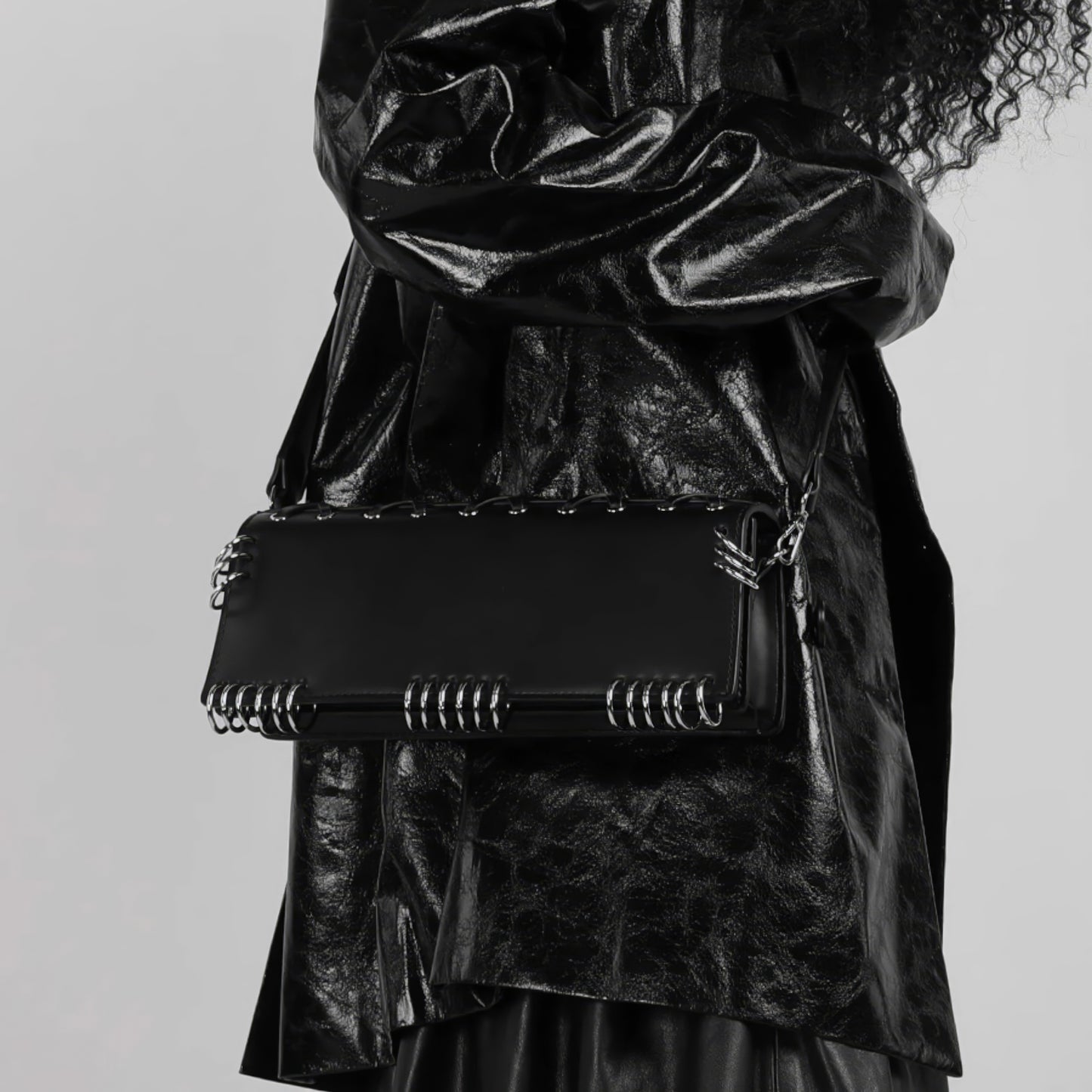 Metal Ring Lace-Up Faux Leather Bag