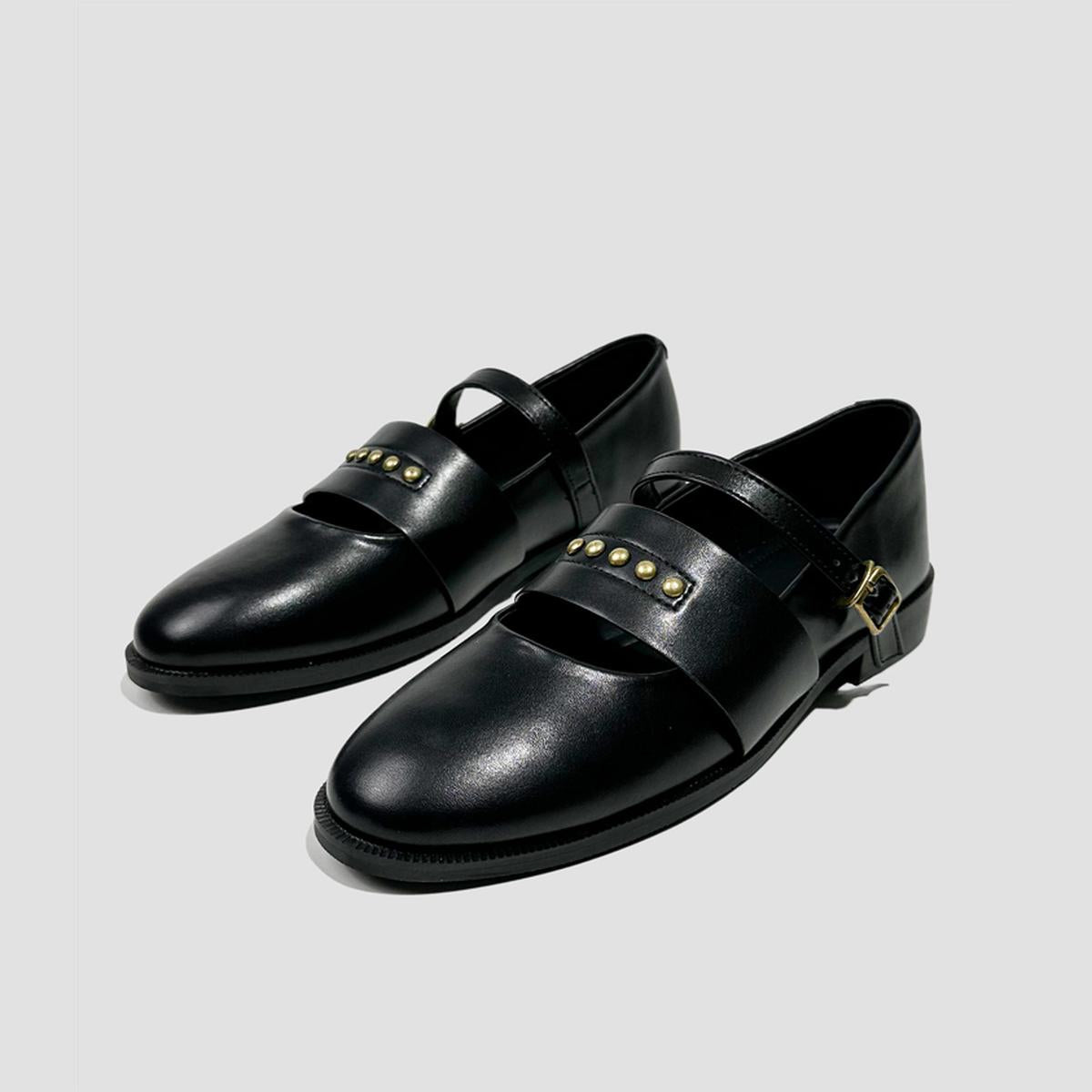 Black Studded Buckle Mary Jane Shoes