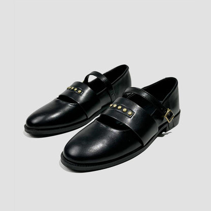 Black Studded Buckle Mary Jane Shoes