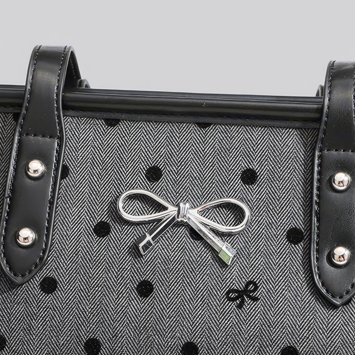 Reversible Dot Embroidery Bow Tote Bag