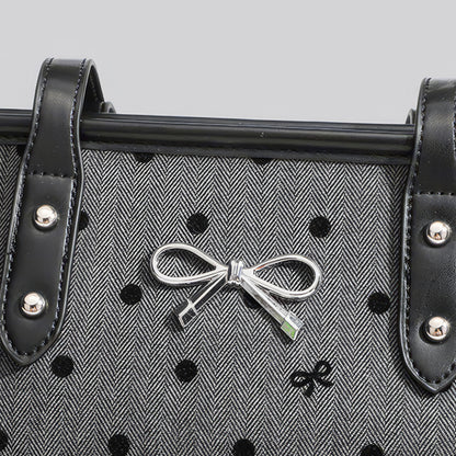 Reversible Dot Embroidery Bow Tote Bag