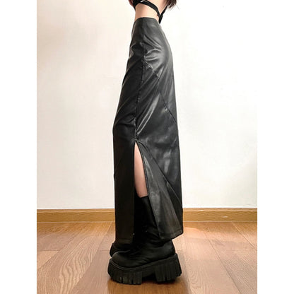 Faux Leather High-Slit Maxi Skirt