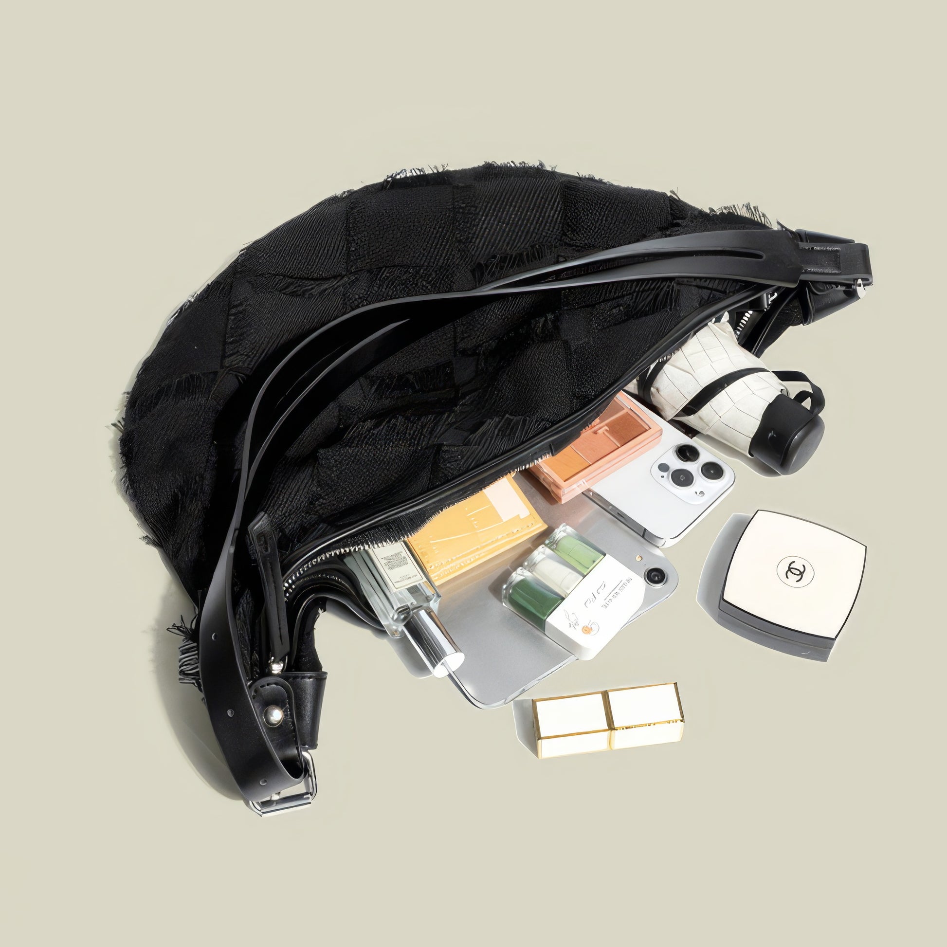 Frayed Patchwork Hobo Bag with Mini Pouch