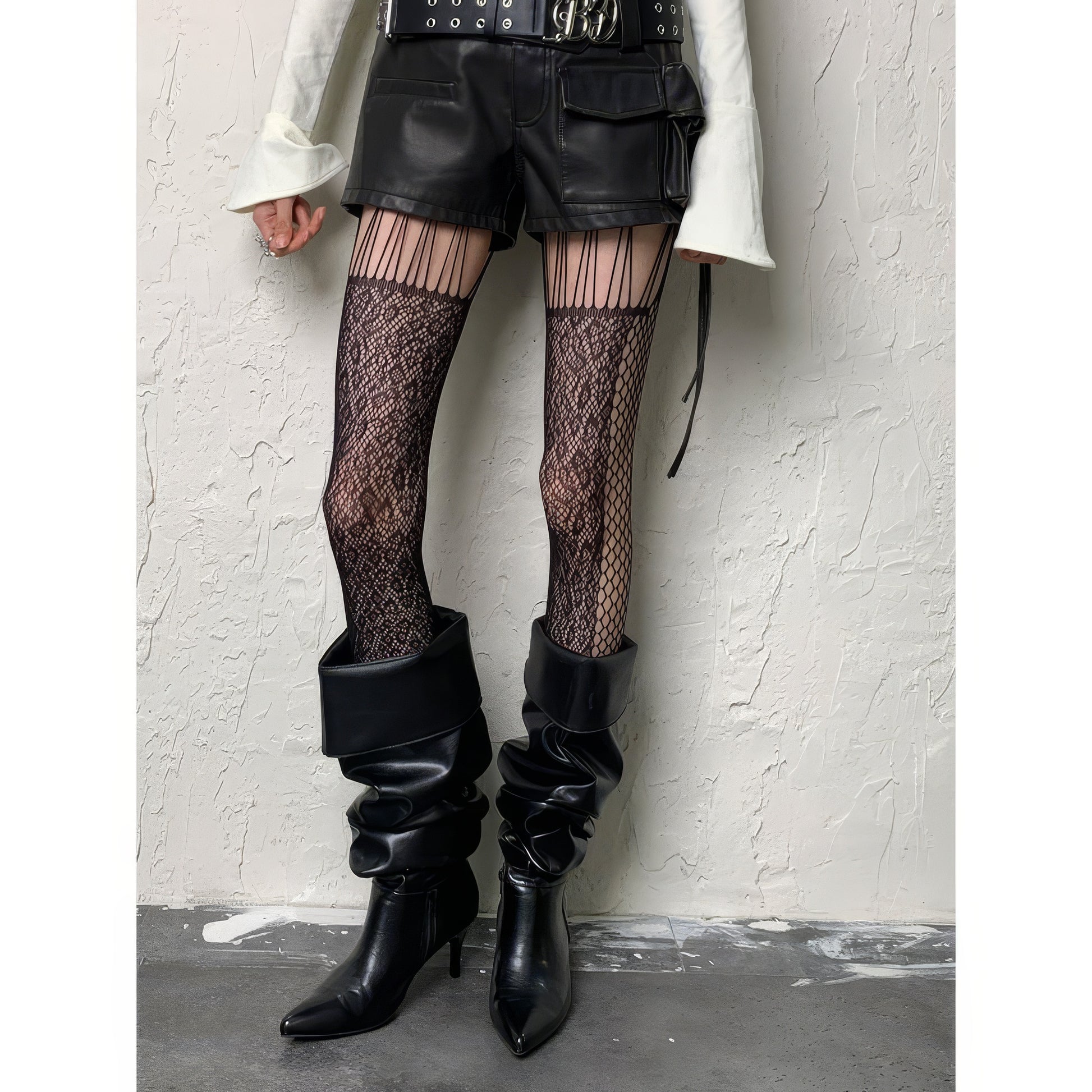 Striped Lace Mixed Mesh Tights