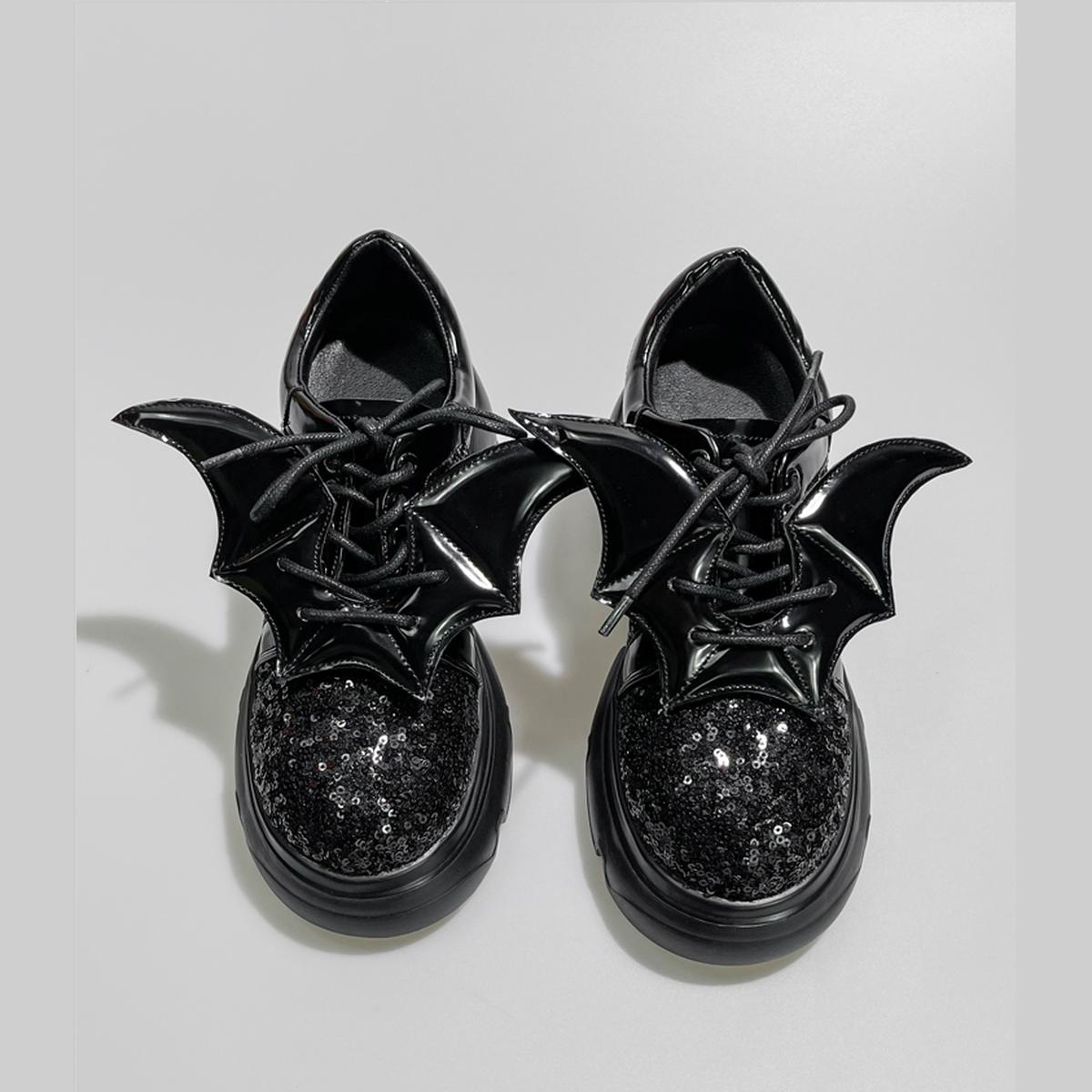 Black Sequin Bat Wing Platform Shoes
