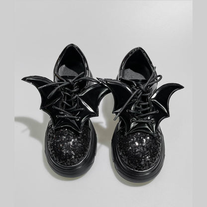 Black Sequin Bat Wing Platform Shoes