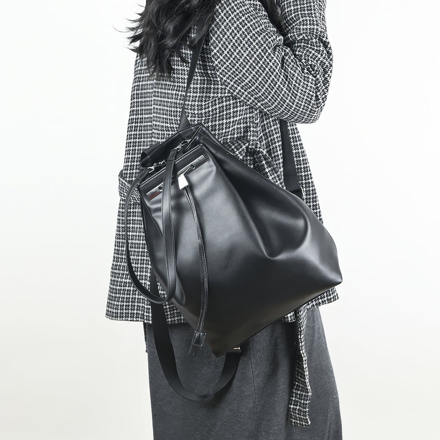 Structured Drawstring Leather Backpack