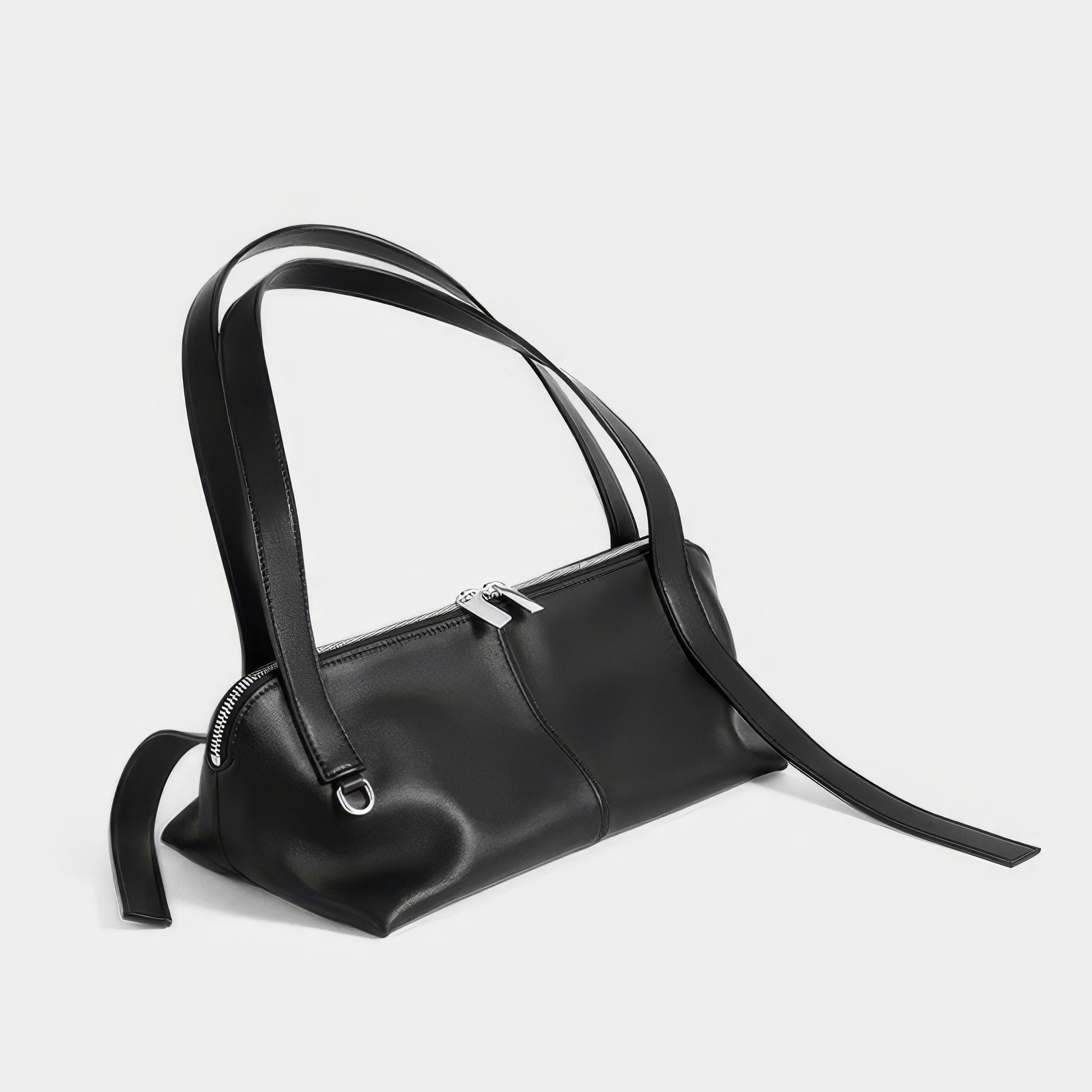 Slim Zip Barrel Faux Leather Shoulder Bag