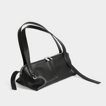 Slim Zip Barrel Faux Leather Shoulder Bag