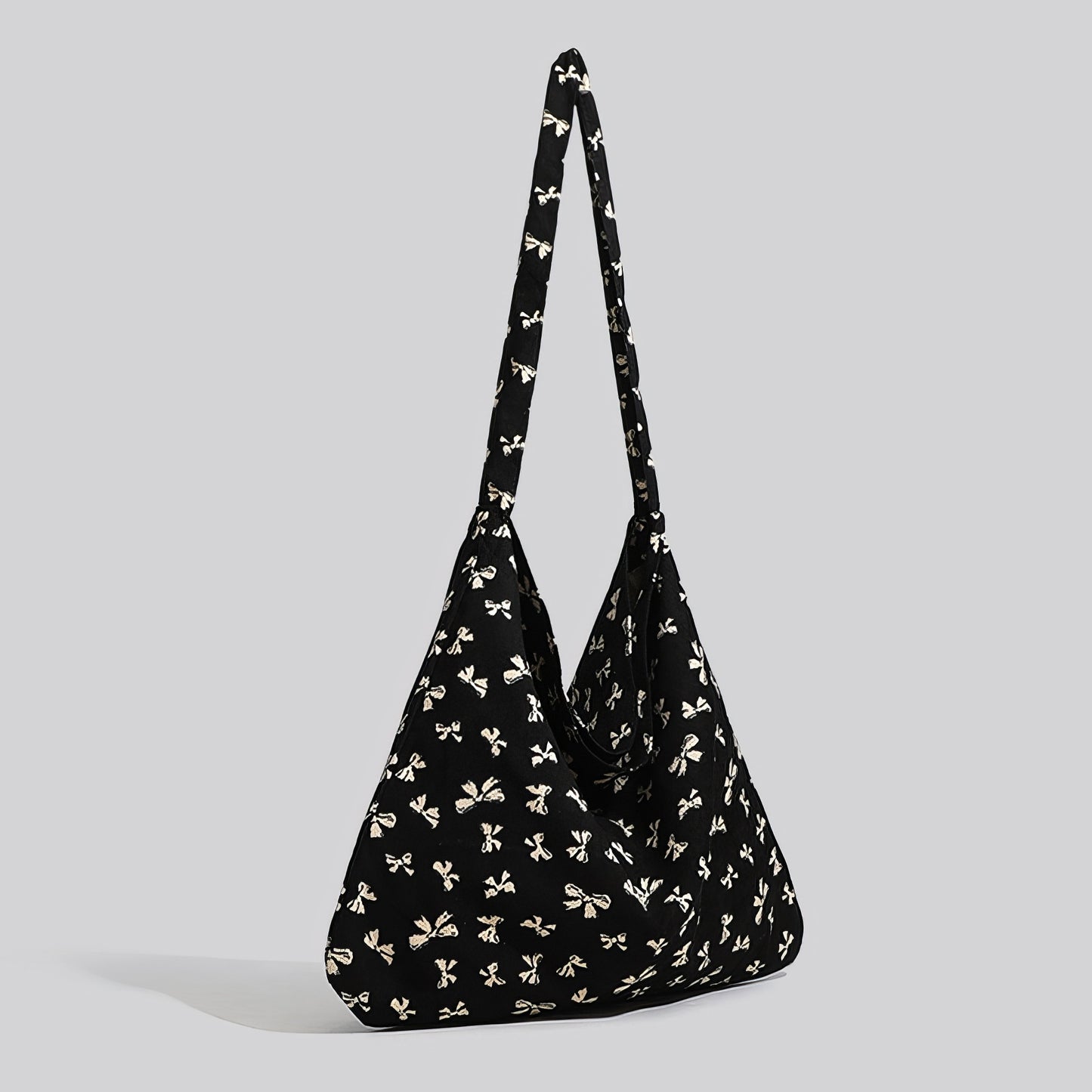 Bow Print Slouchy Fabric Shoulder Bag