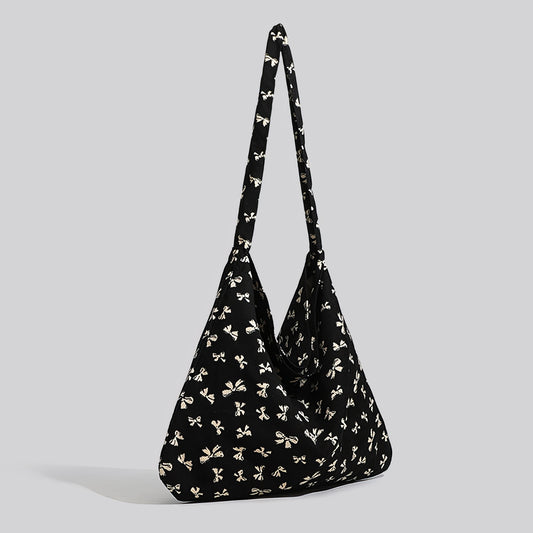Bow Print Slouchy Fabric Shoulder Bag