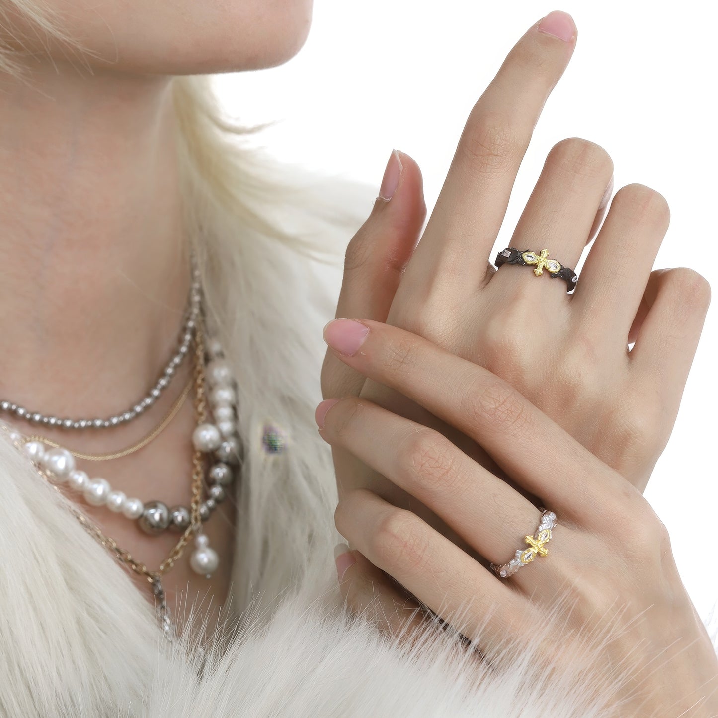 Gold Cross Textured Open Ring