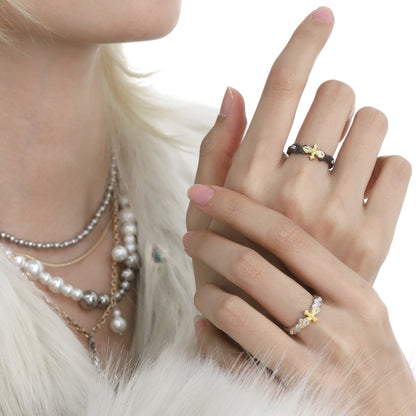 Gold Cross Textured Open Ring