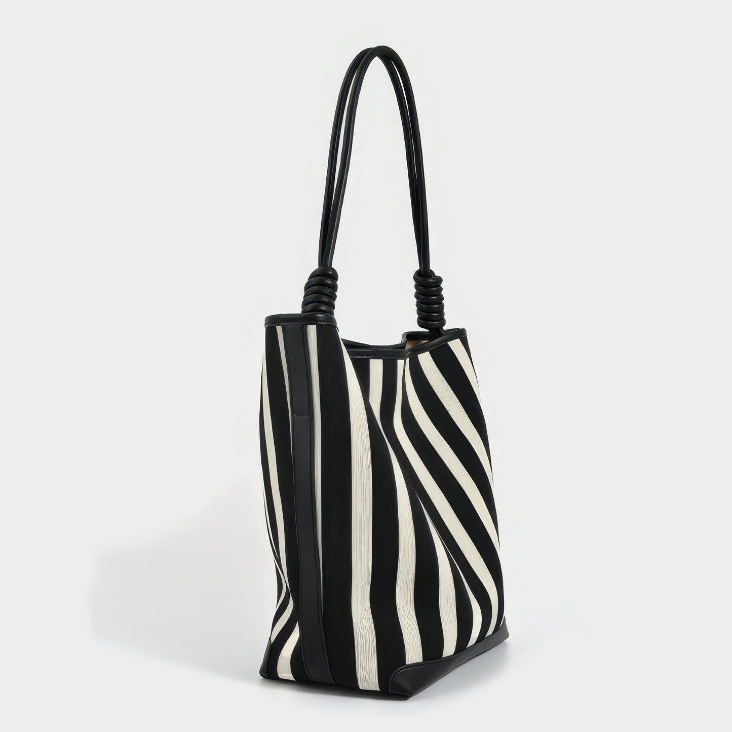 Striped Canvas Shoulder Tote Bag