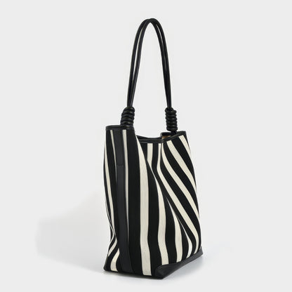 Striped Canvas Shoulder Tote Bag