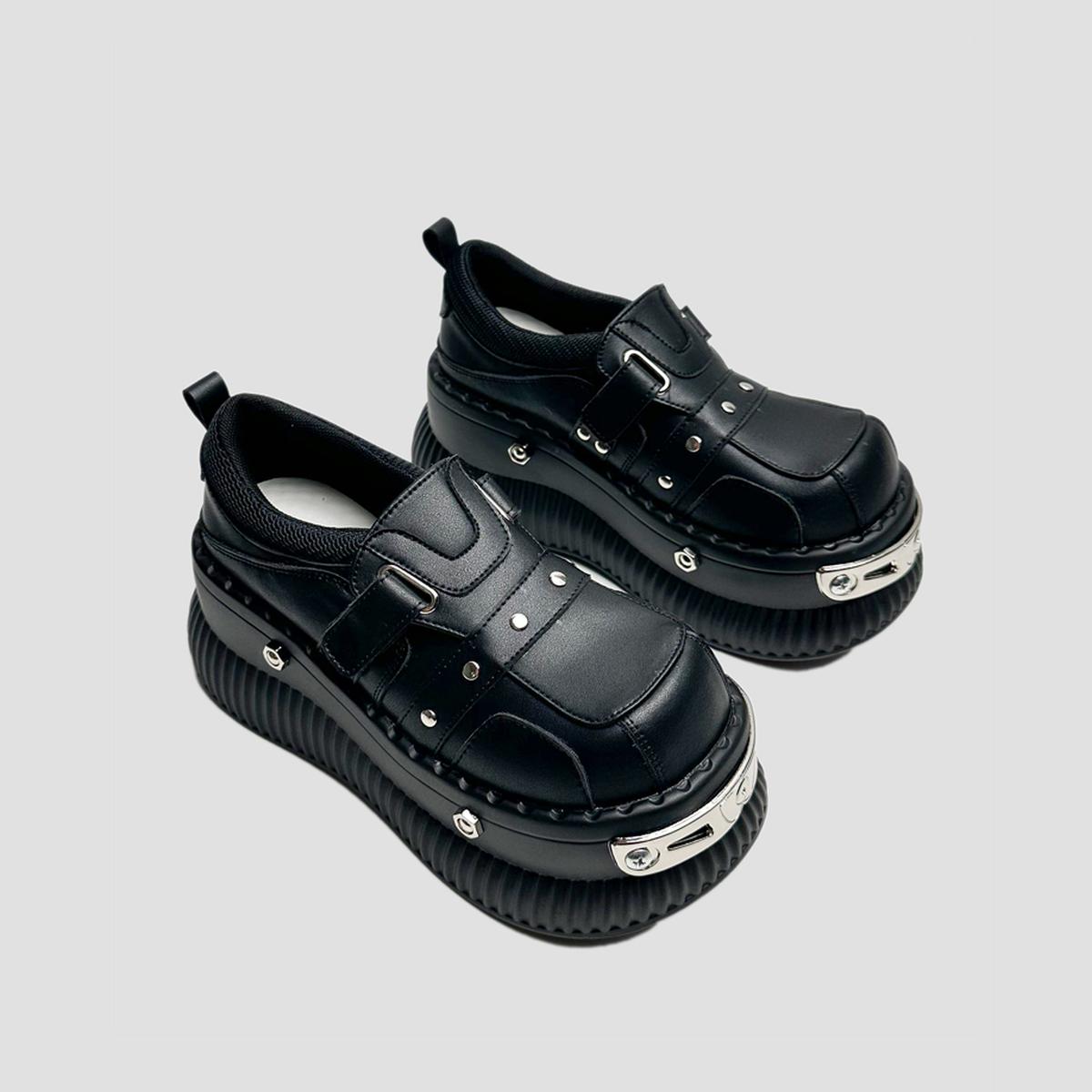 Black Metal-Plated Platform Sneakers