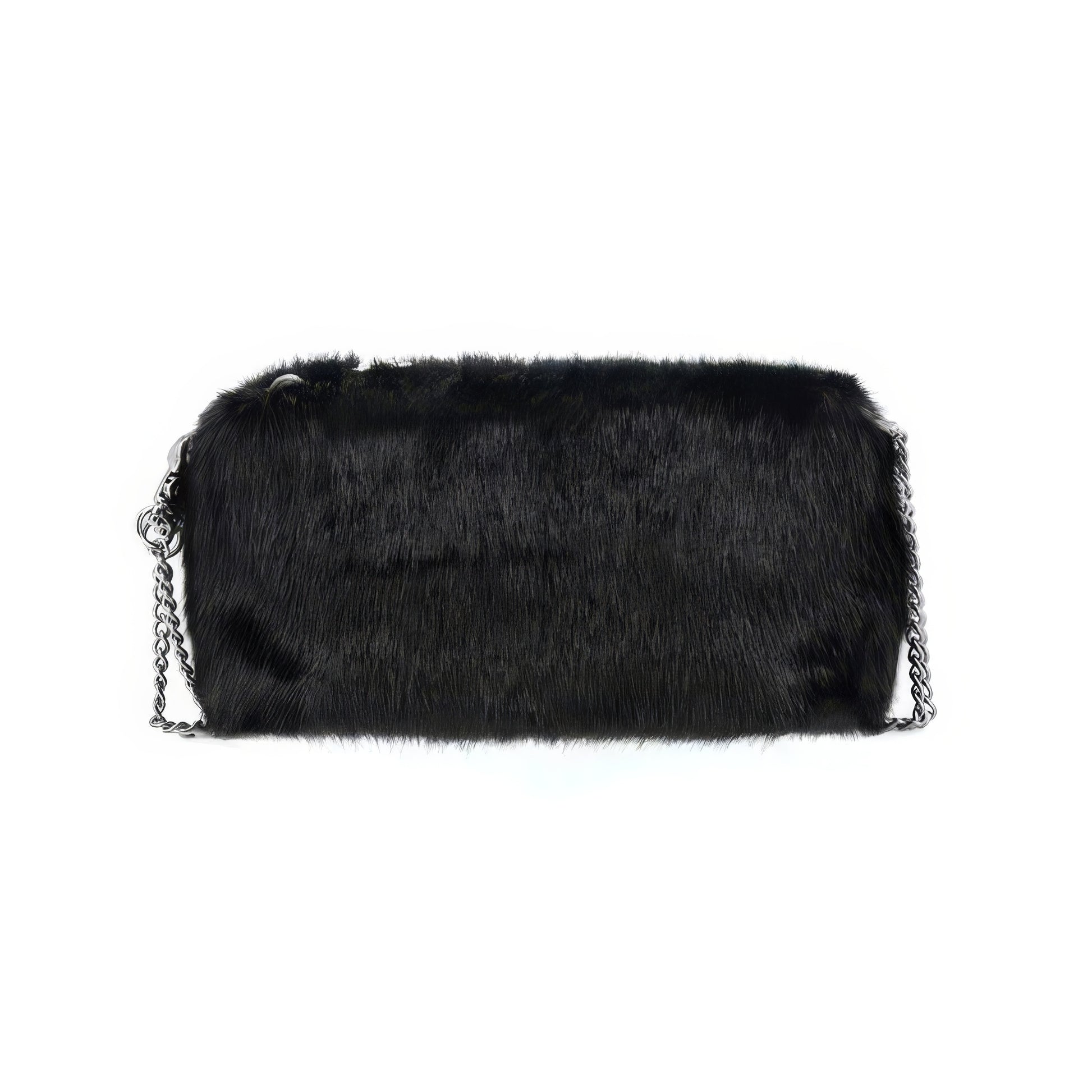 Faux Fur Cross Emblem Chain Shoulder Bag
