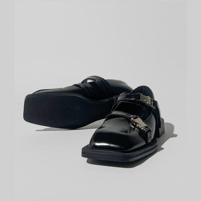 Black Square-Toe Buckle Loafers