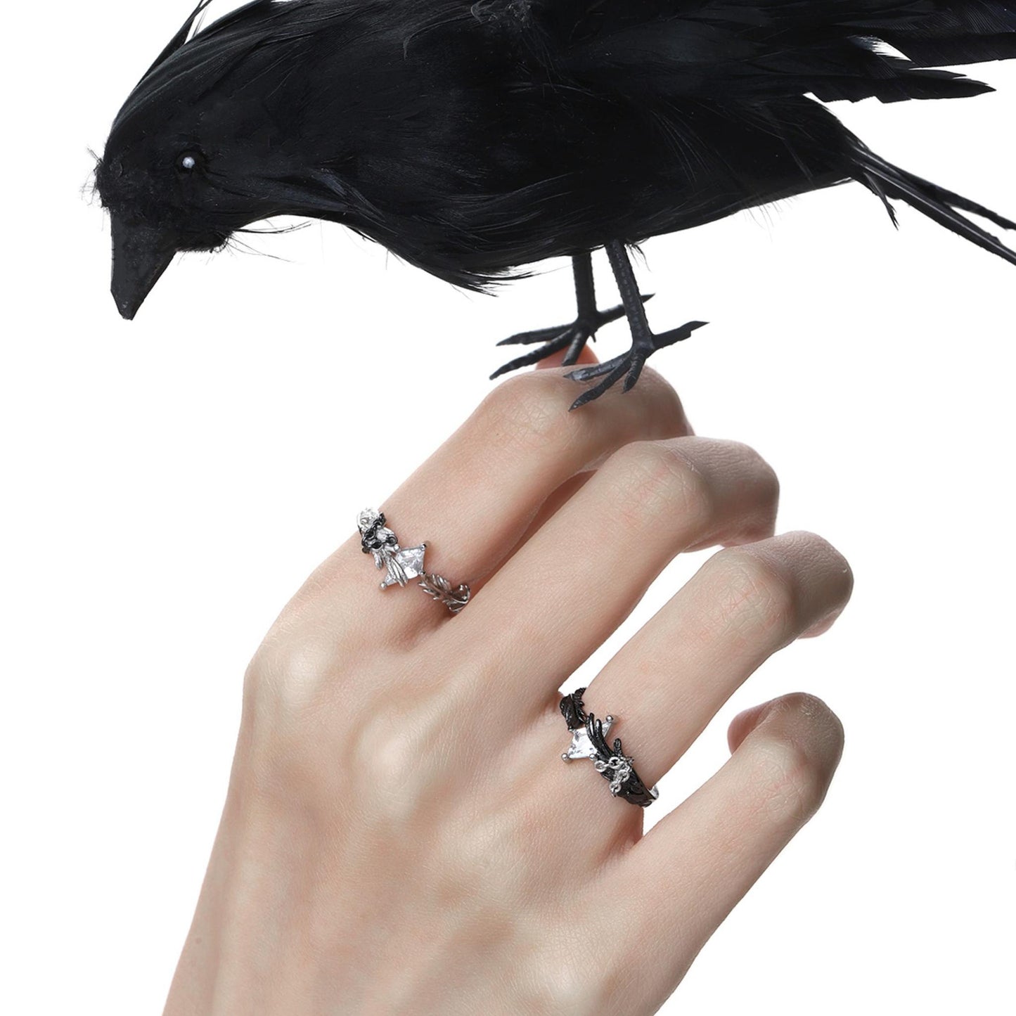 Feather Chain Open Ring with Crystal Gem