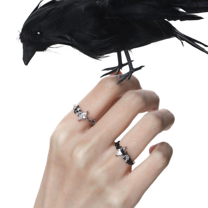 Feather Chain Open Ring with Crystal Gem