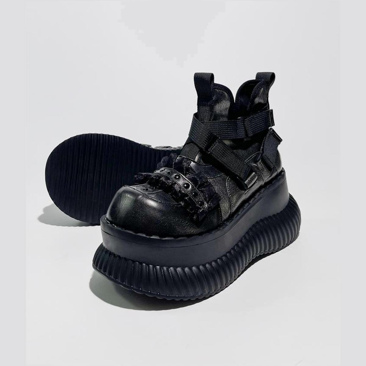 Black Strapped Platform Combat Sneakers