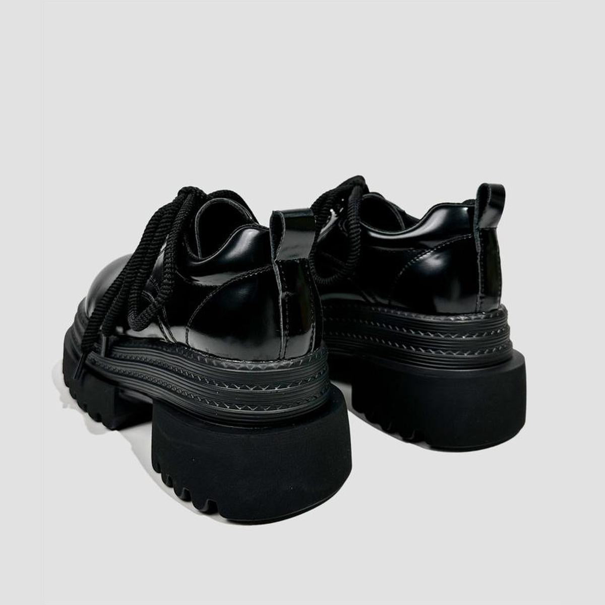 Black Chunky Rope Lace Platform Shoes