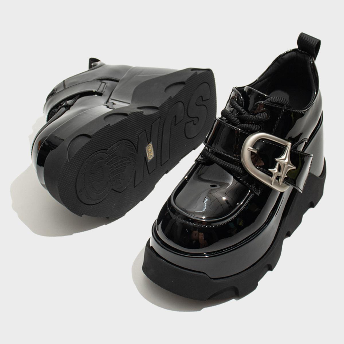 Black Patent Star Buckle Platform Shoes