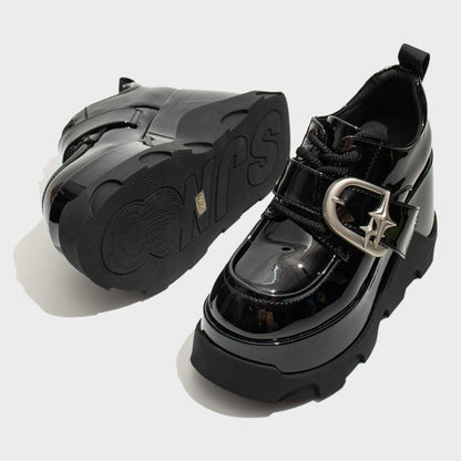 Black Patent Star Buckle Platform Shoes