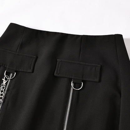 Chain-Detail Double Zip Skirt