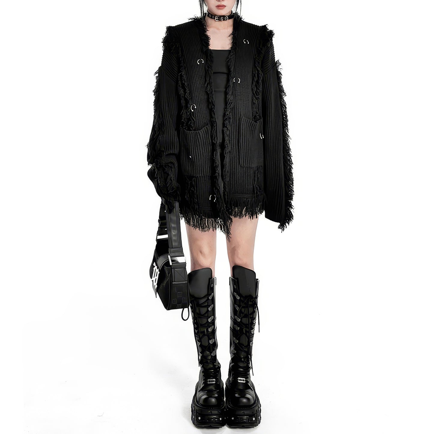 Frayed Edge Eyelet Knit Cardigan