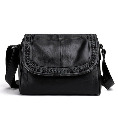 Braided Trim Flap Leather Crossbody Bag