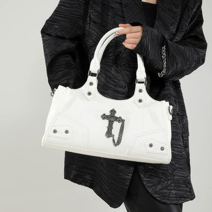 Black Cross Chain Faux Leather Handbag