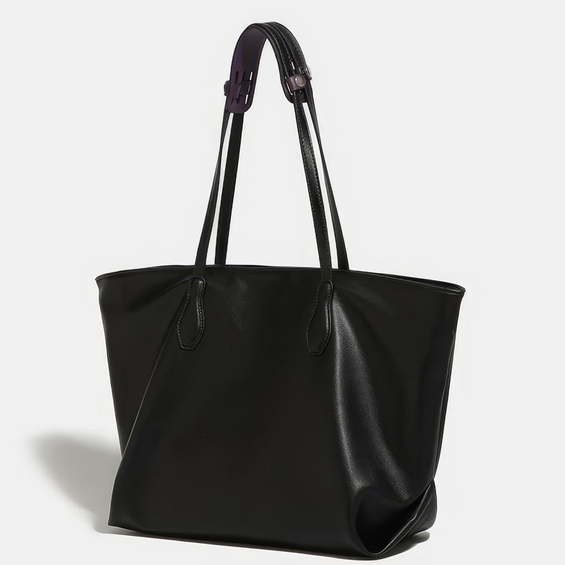 Dual Strap Detail Soft Leather Tote Bag