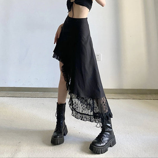 Sheer Lace Asymmetrical Skirt