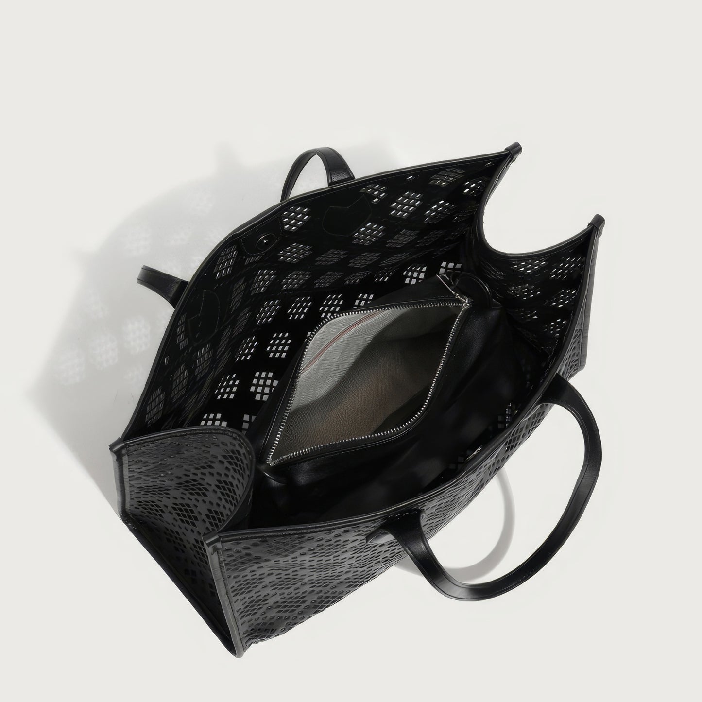 Geometric Cutout Oversized Faux Leather Tote